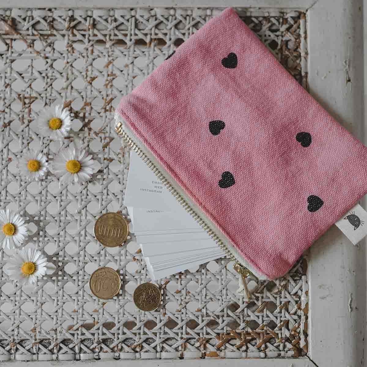 Damen Geldbörse mit Herzmuster rosa