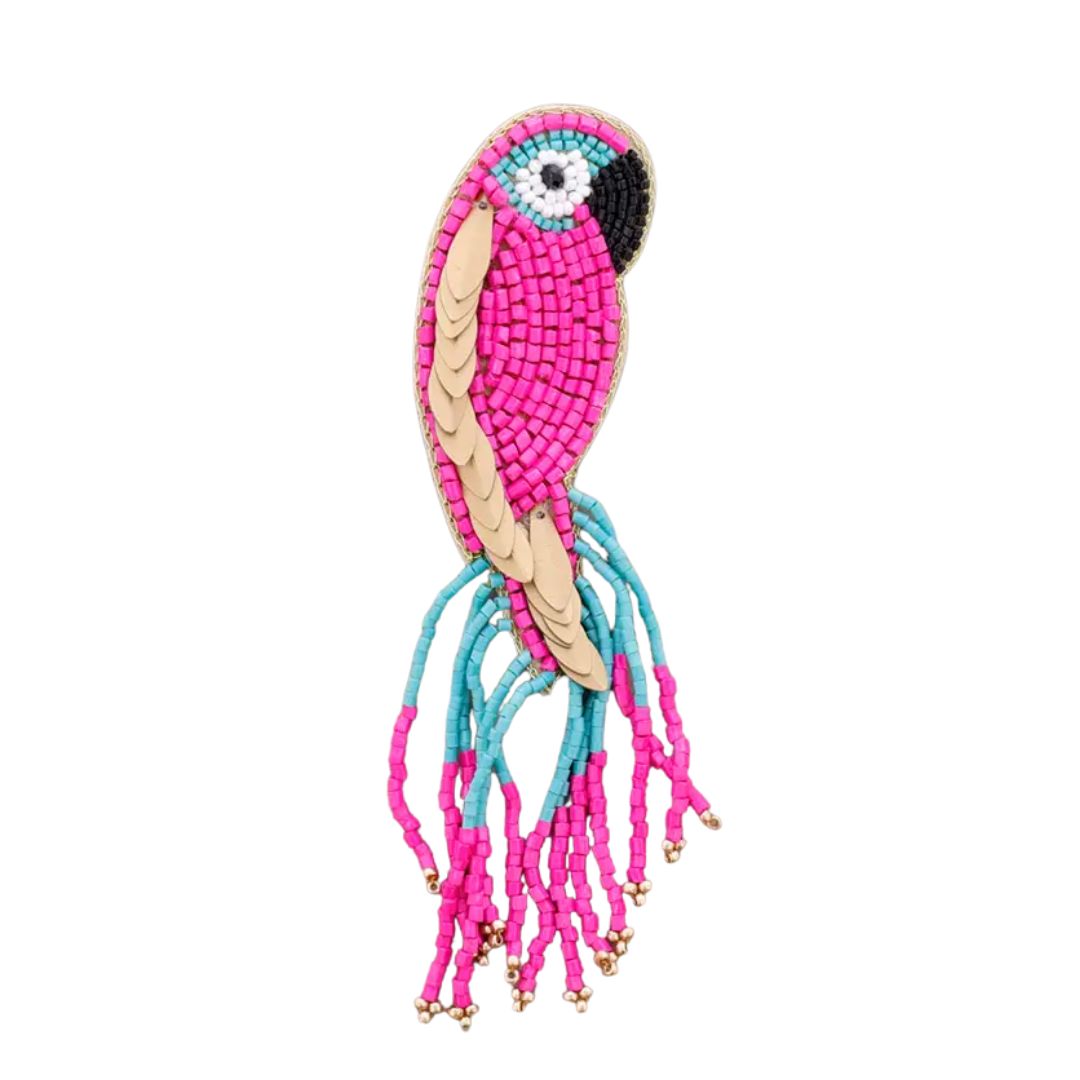 Charakterbrosche 'Vogel mit Pailletten' fuchsia