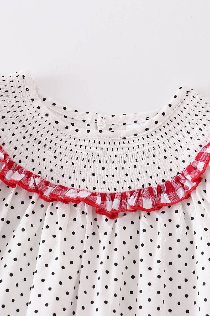 Gesmoktes Weihnachtsmannkleid mit roten Punkten