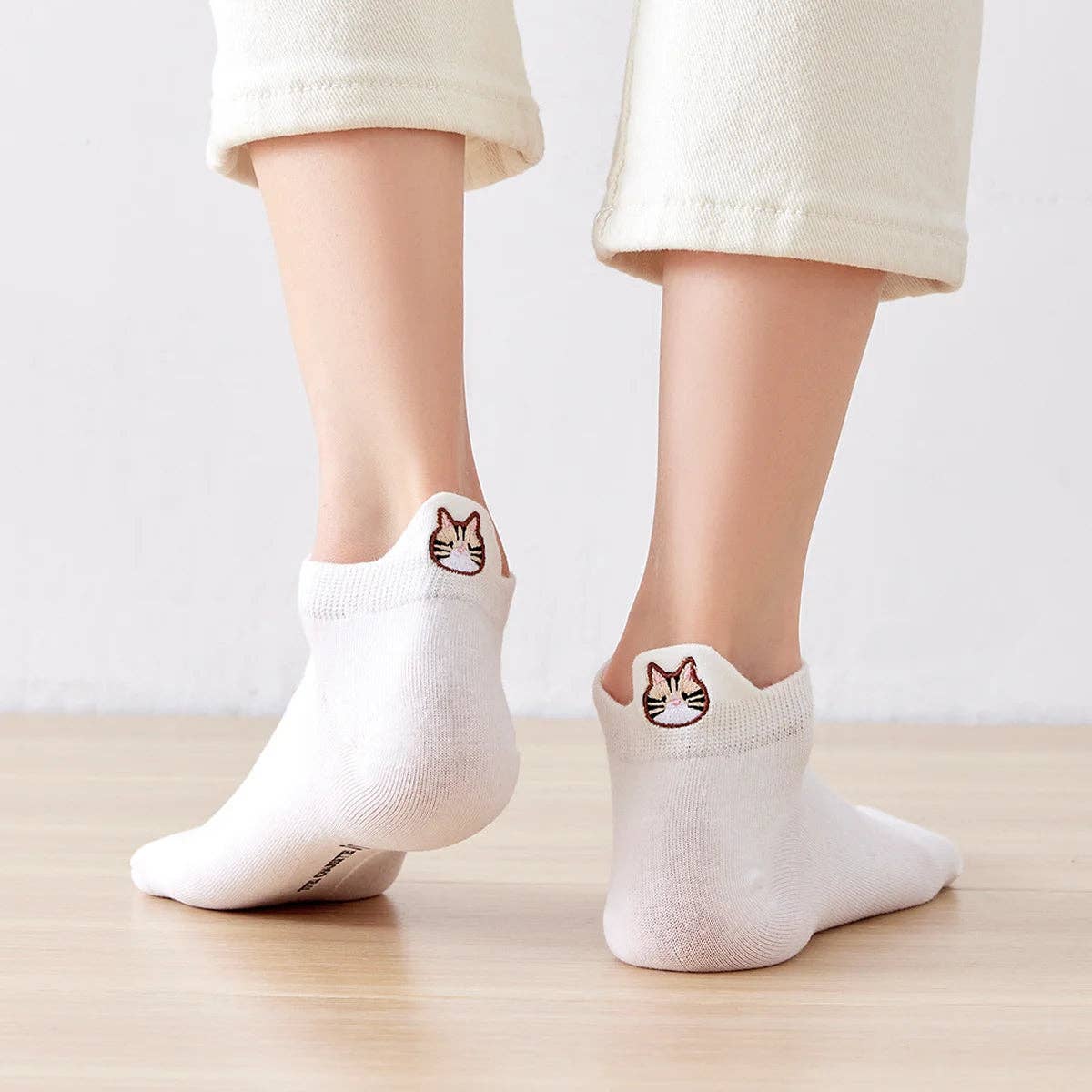 Damen Socken kurz mit Lasche Katze weiß