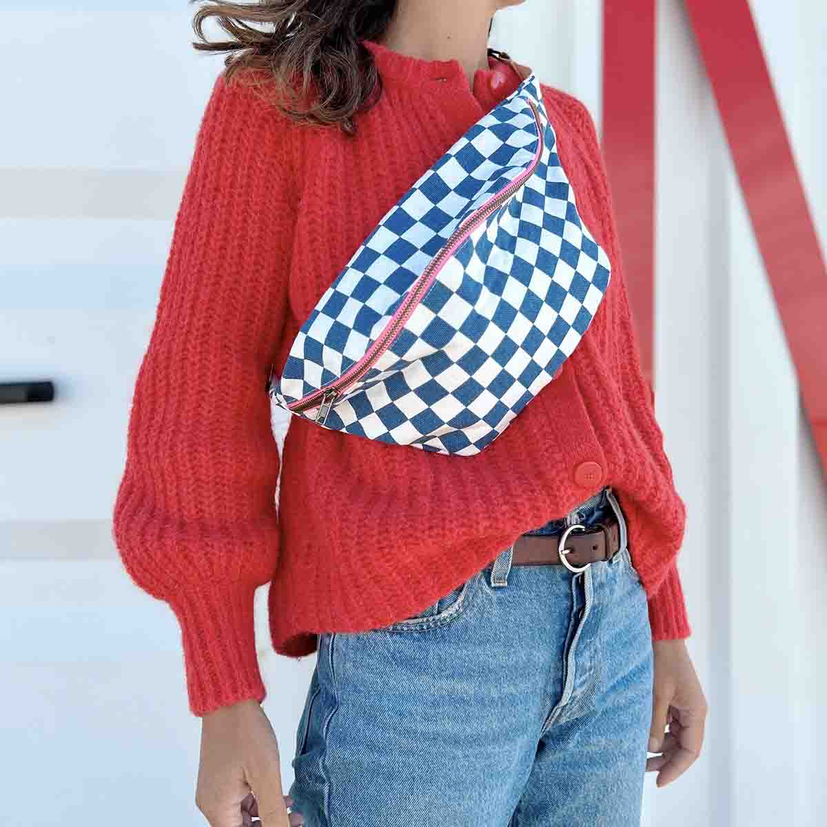 Gürteltasche Damier ecru/marine blau