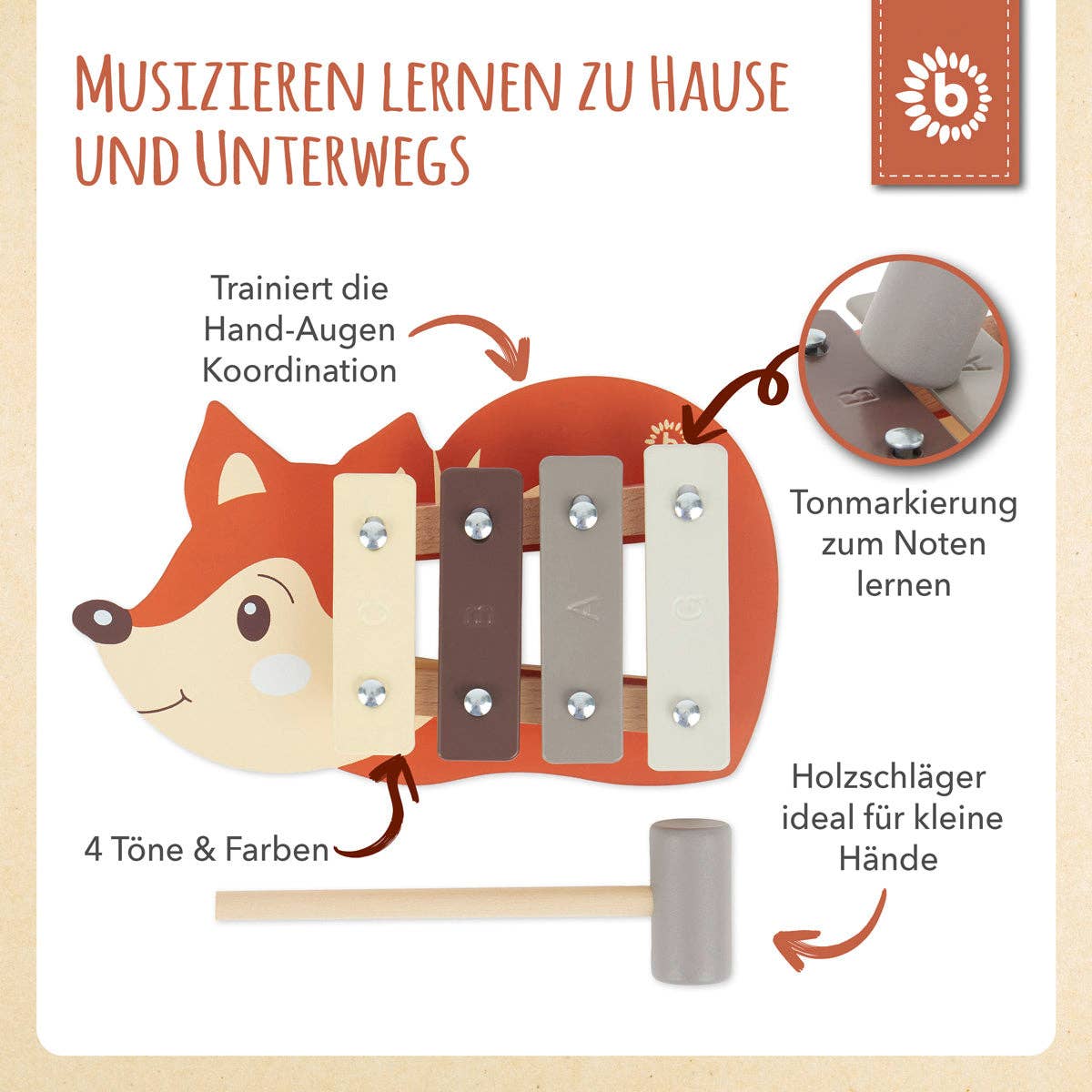 Mini Xylophon aus Holz 'Fuchs'