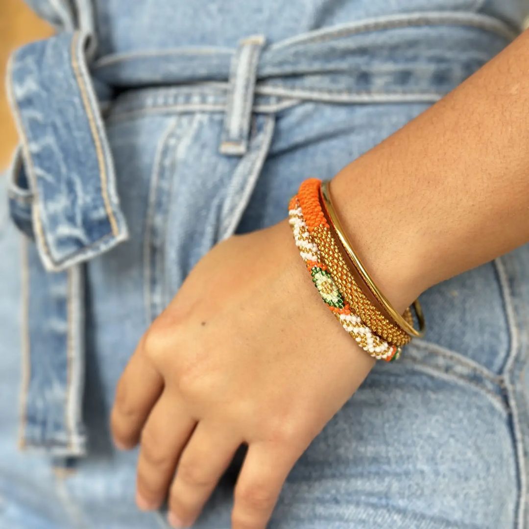 Nepalesisches Damen Armband gold/grün/orange