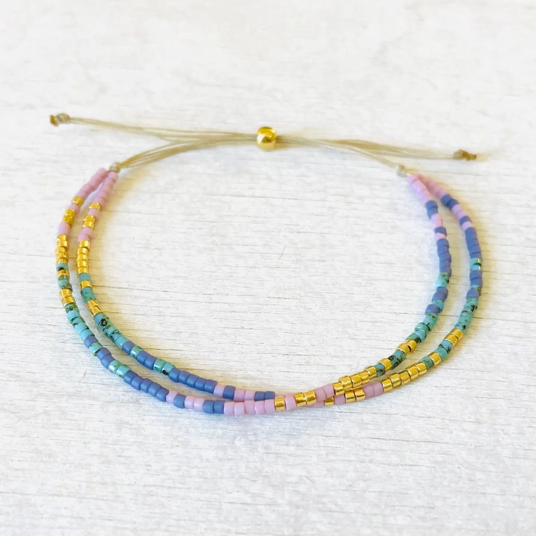 Damen Armband Double 'Miyuki Perlen' blau/flieder/gold