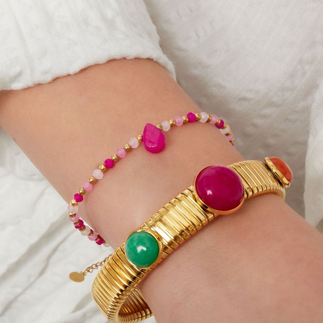 Damen Armband mit Tropfenanhänger pink