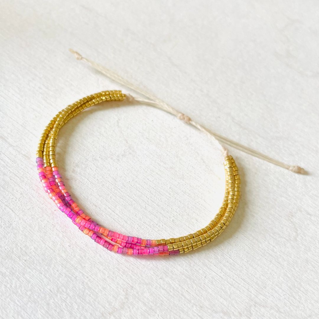 Damen Armband 'Miyuki Perlen' pink/gold