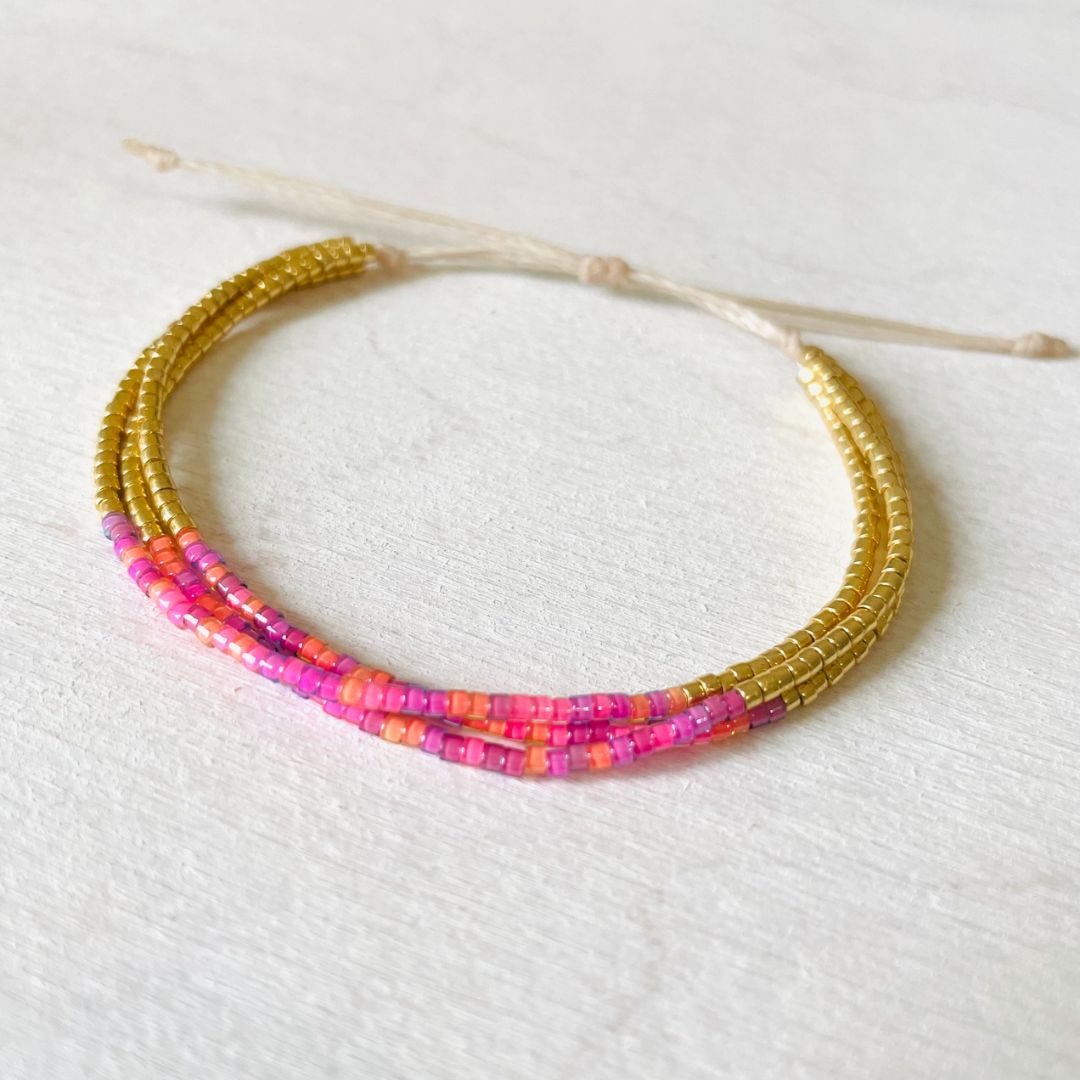 Damen Armband 'Miyuki Perlen' pink/gold