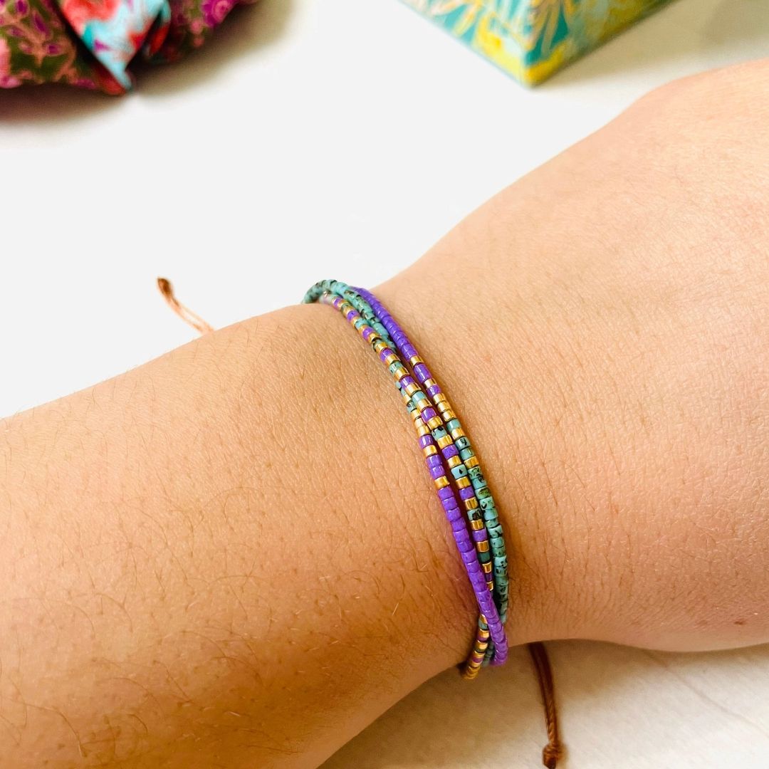 Damen Armband Triple 'Miyuki Perlen' aqua/lila