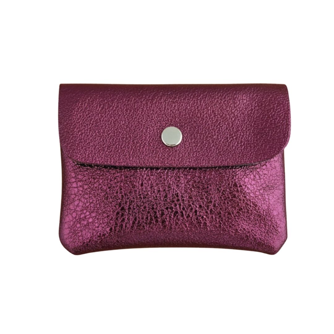 Damen Brieftasche Klein aus Leder metallic burgunderrot