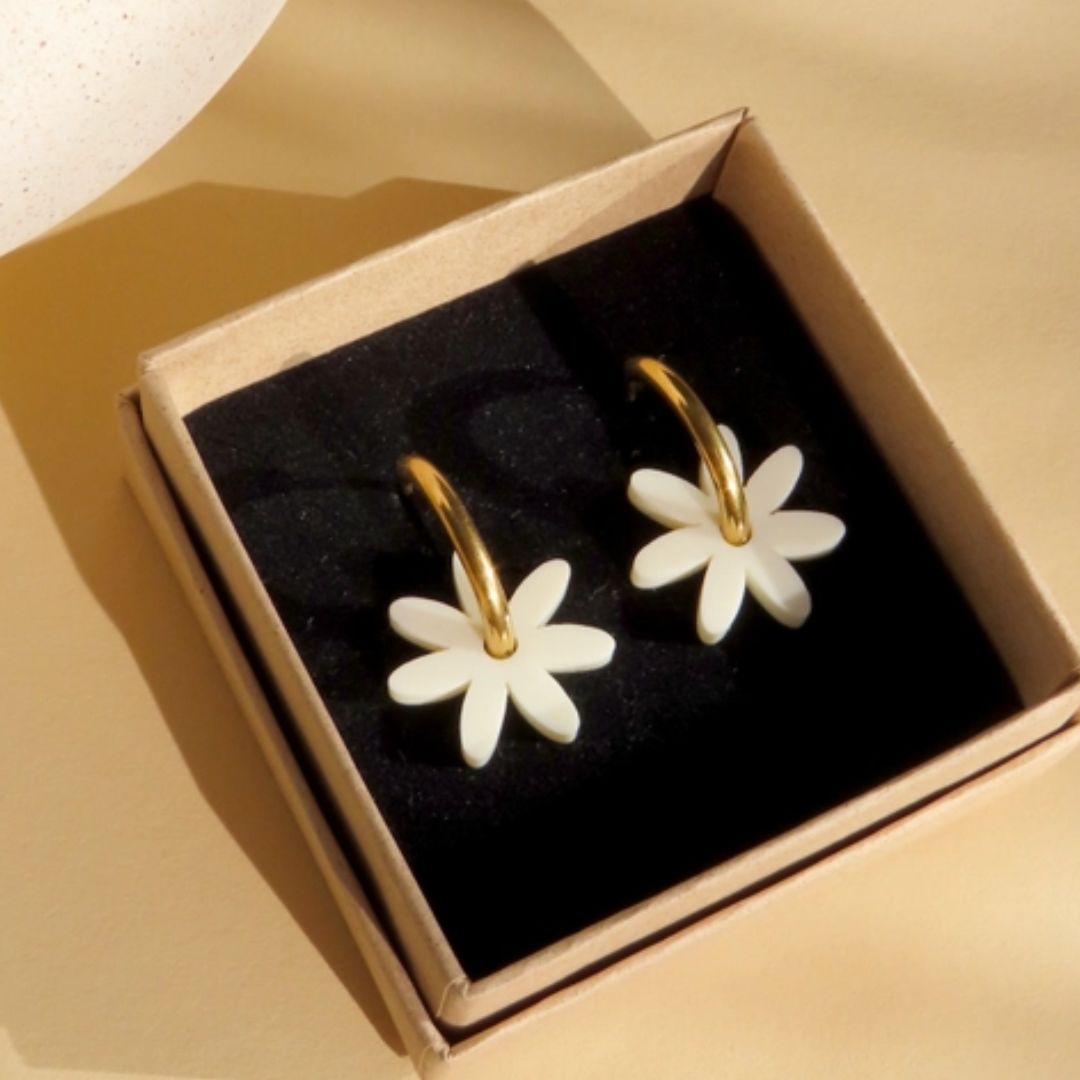 Damen Ohrringe Hoops Weiße Margarite