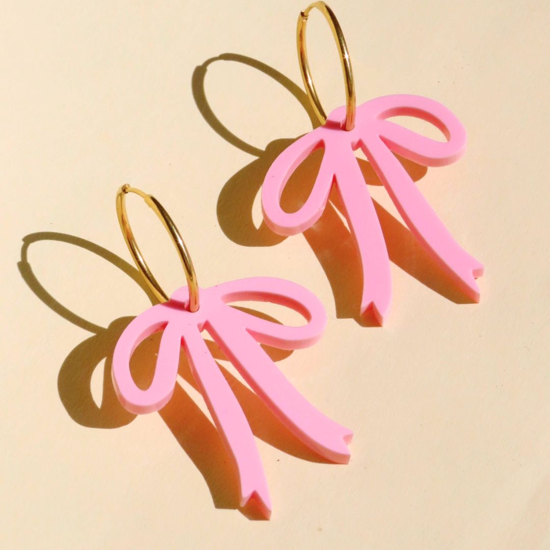 Damen Creolen 'Bow' mit rosa Schleifen