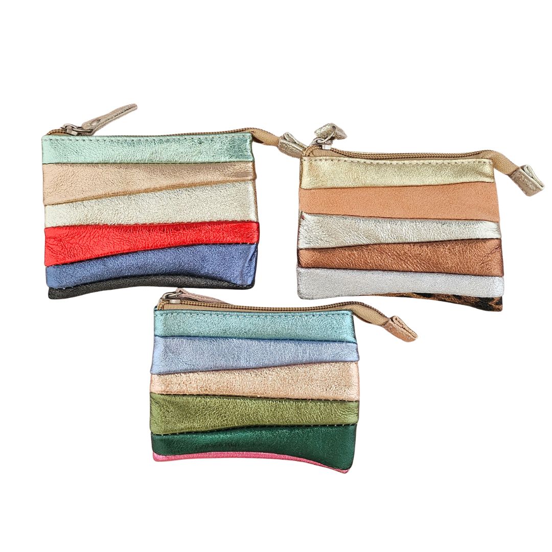Damen Brieftasche Leder 'Upcycled Metallic' multicolor