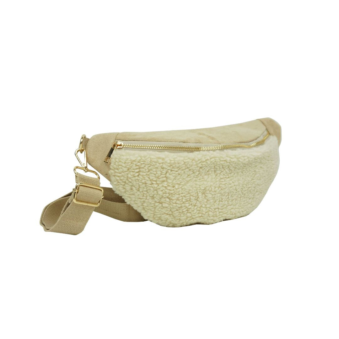 Damen Gürteltasche mit Teddyfell beige
