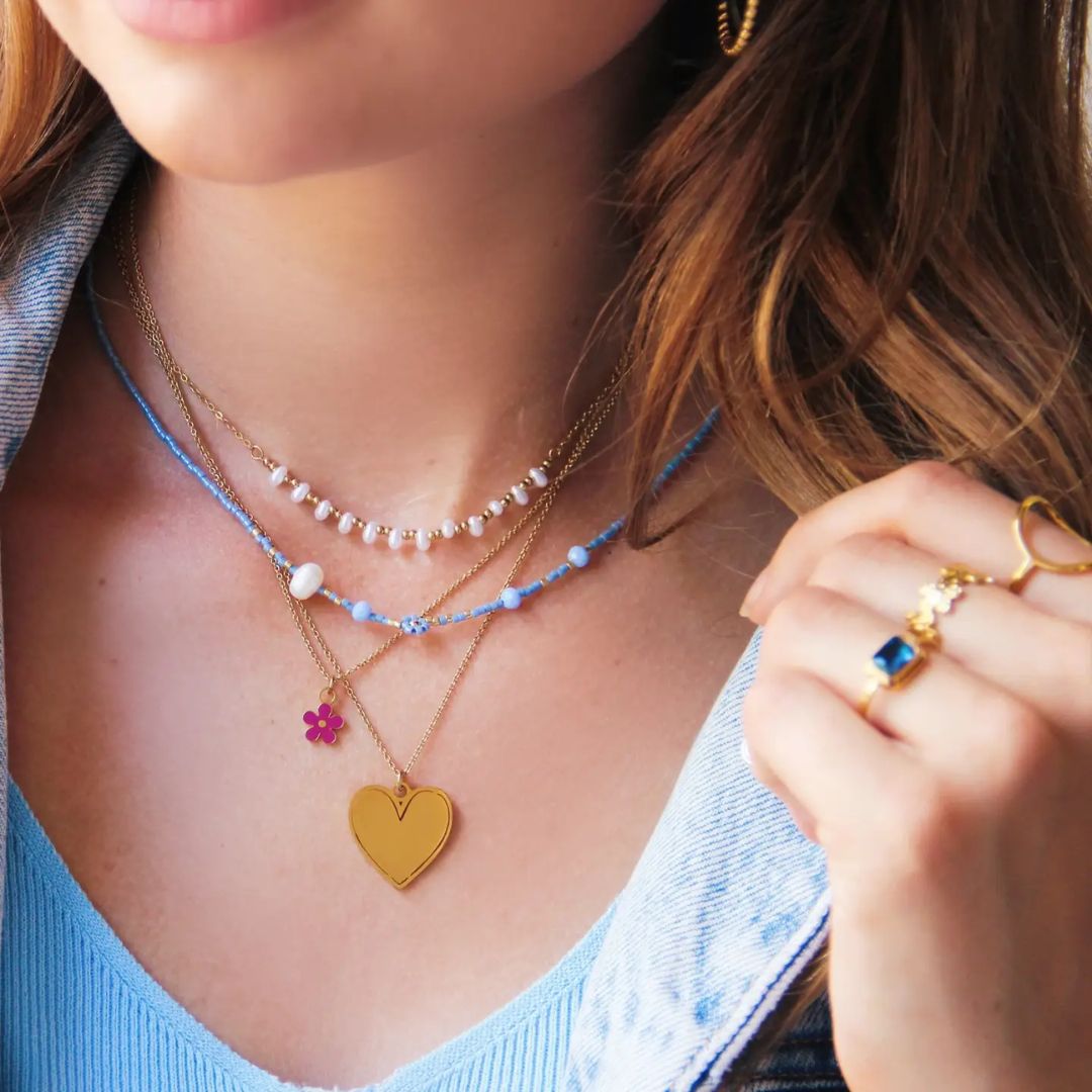 Damen Halskette mit Mini-Perlen gold