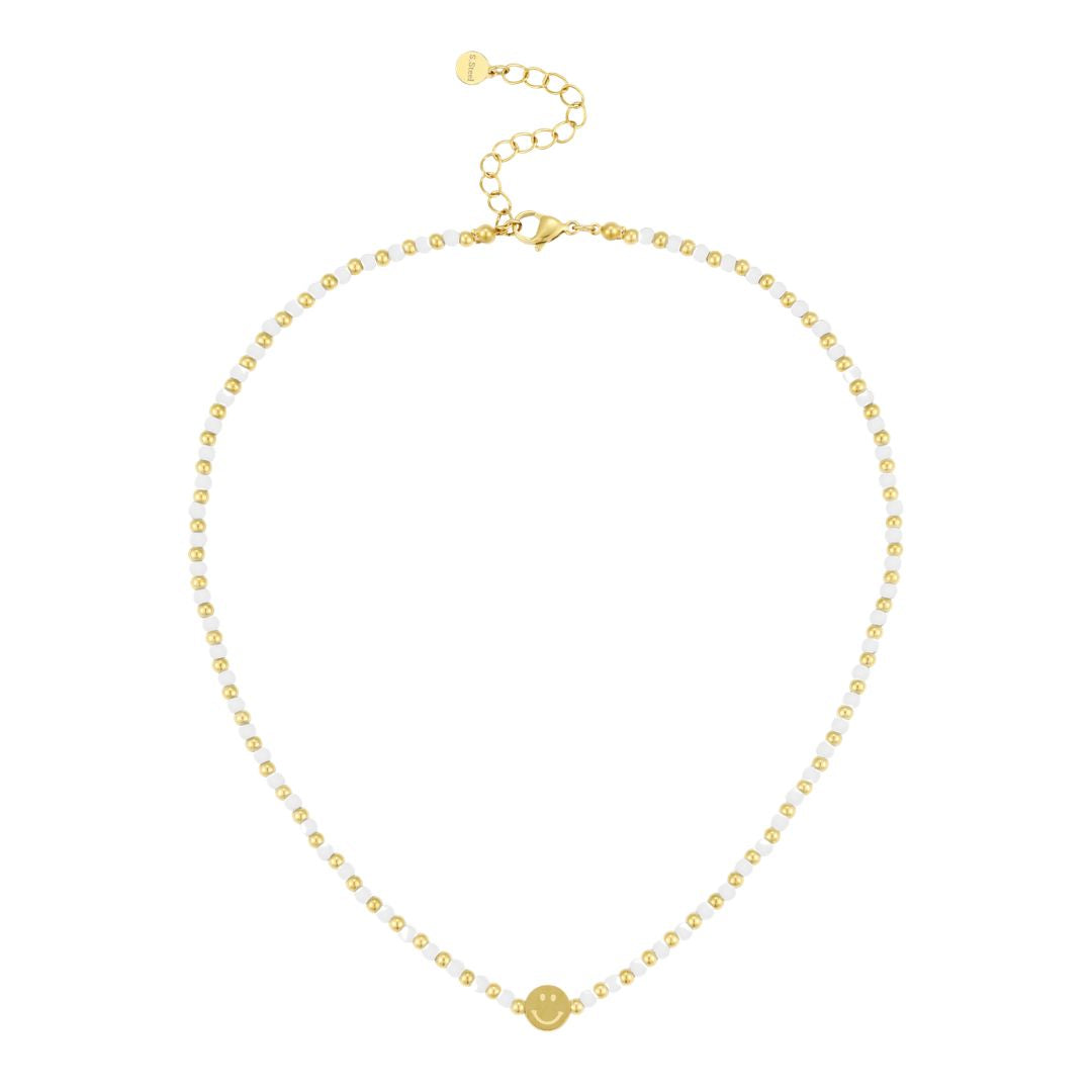 Damen Halskette 'Perlen und Smiley' gold/weiß