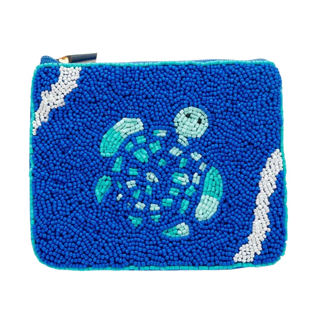 Münzbörse bestickt 'Turtle' blau