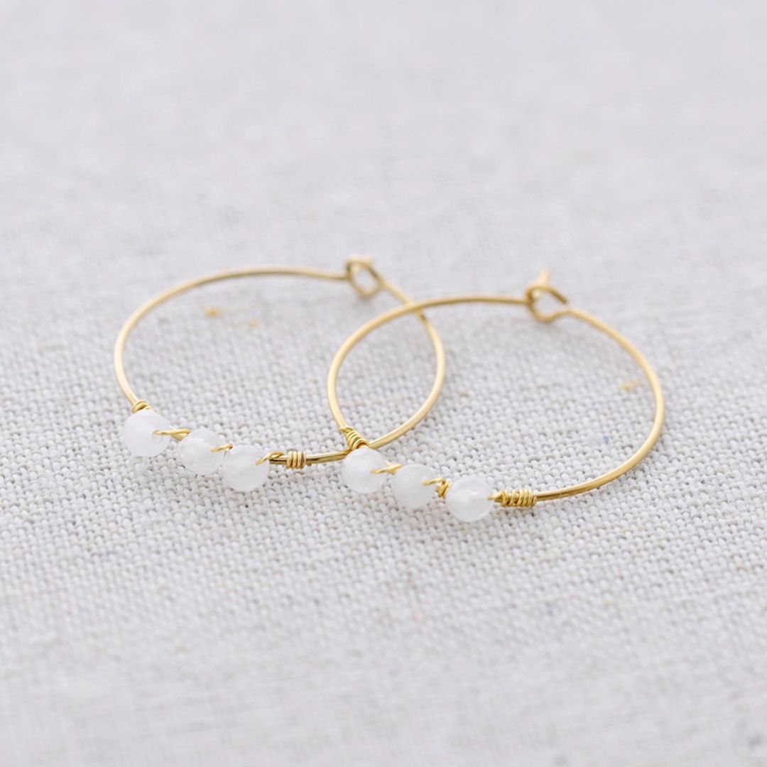 Damen Ohrringe Creolen Hoops 'Stone' natur