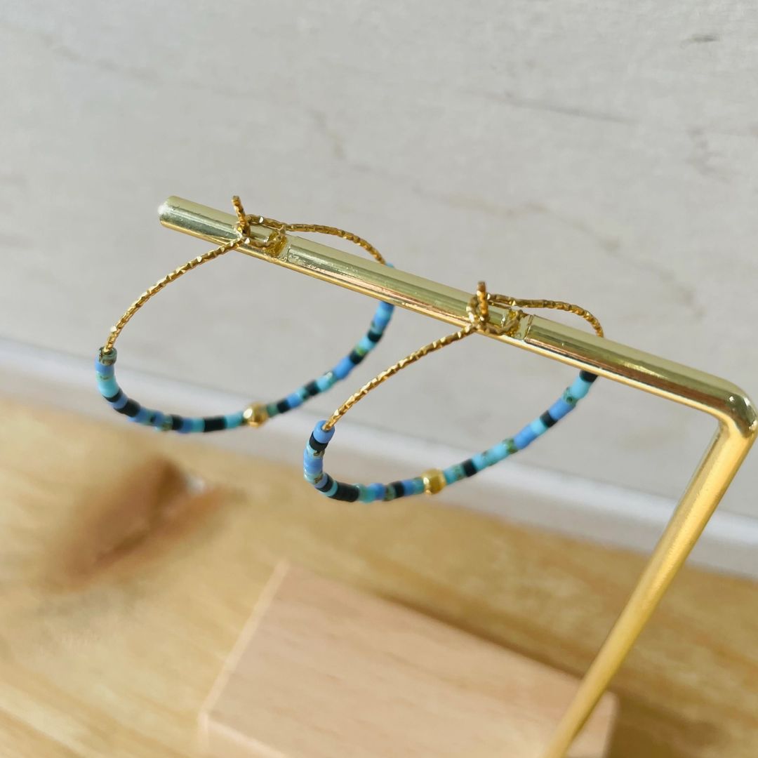 Damen Ohrringe Creolen Miyuki Perlen blau