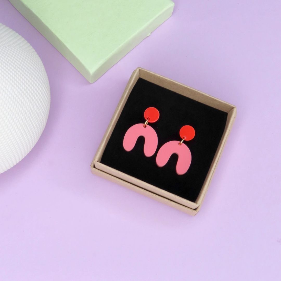 Damen Bogen Ohrringe Squishy Arch türkis/rosa