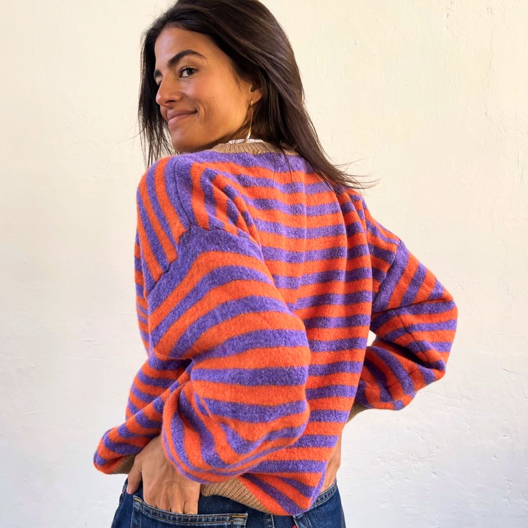 Rot Pink Pullover Rot Schwarz Gestreift Damen Stricken Nkd