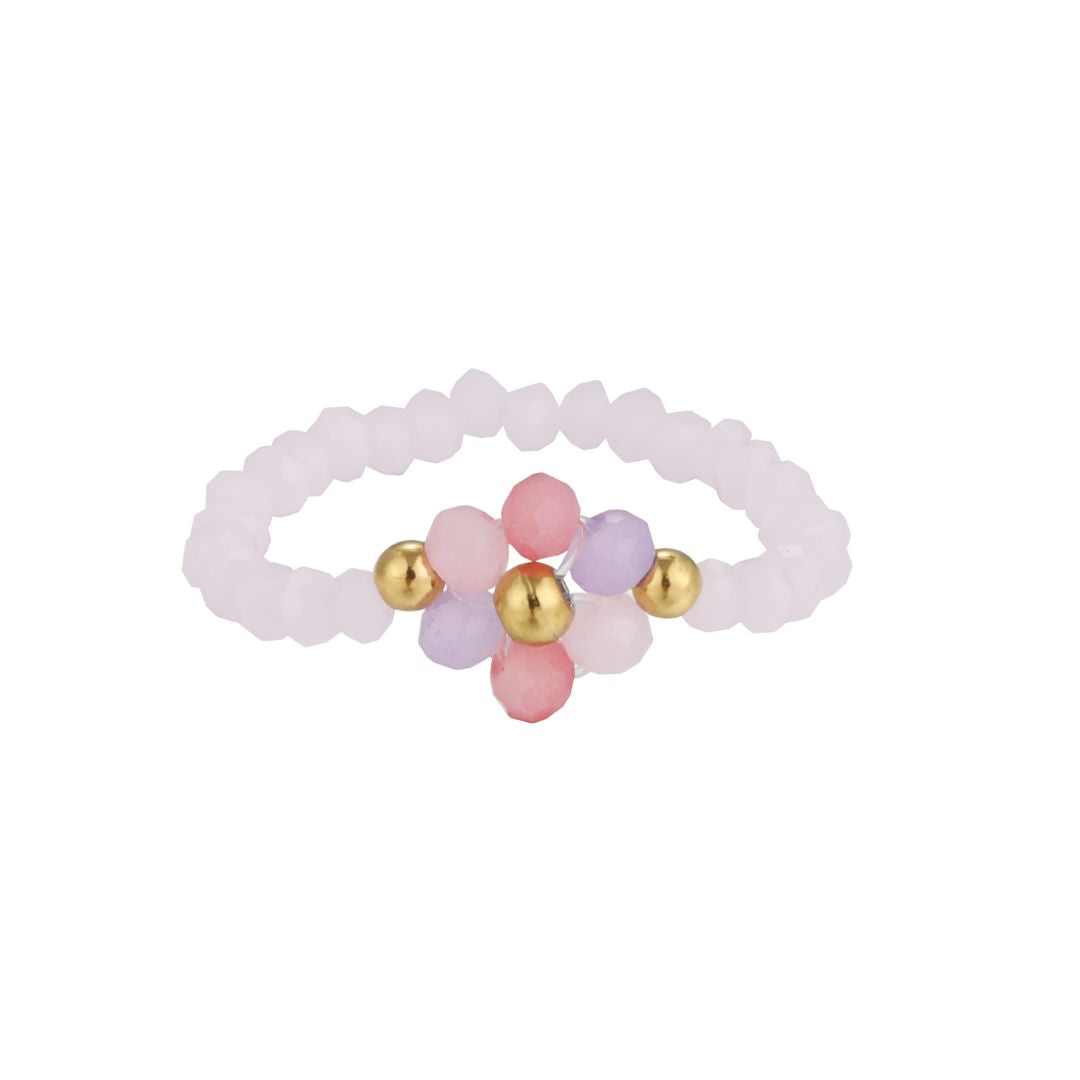 Elastischer Damen Perlen-Ring 'Blume' rosa
