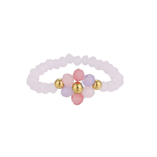 Elastischer Damen Perlen-Ring 'Blume' rosa