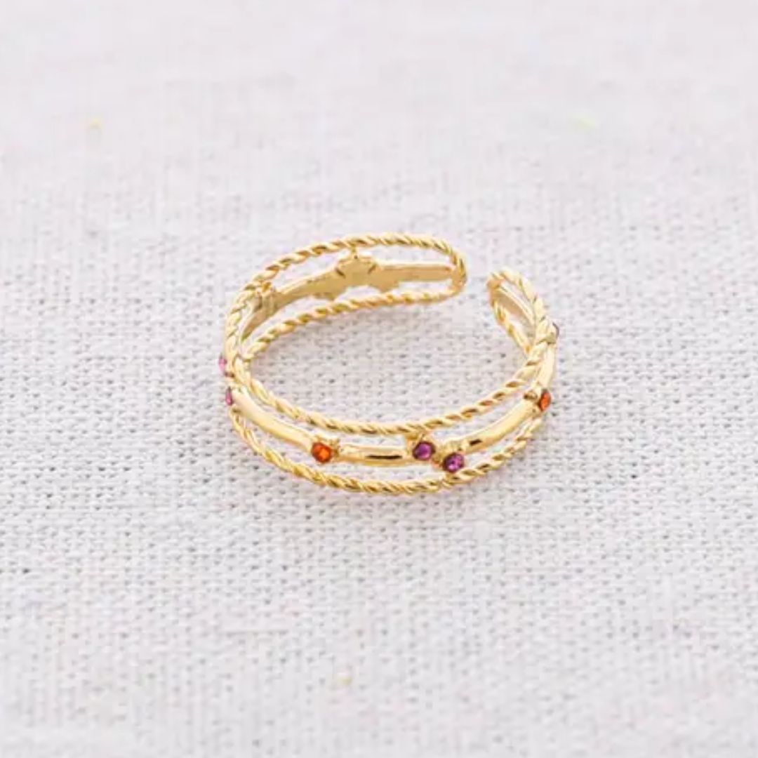 Damen Ring mit Perlenstreifen gold