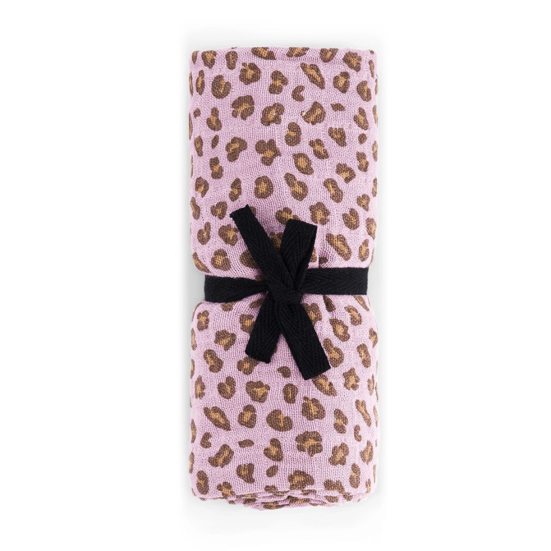 Damen Schaltuch aus Musselin 'Diange Bianca Leopard Lila' 110x110