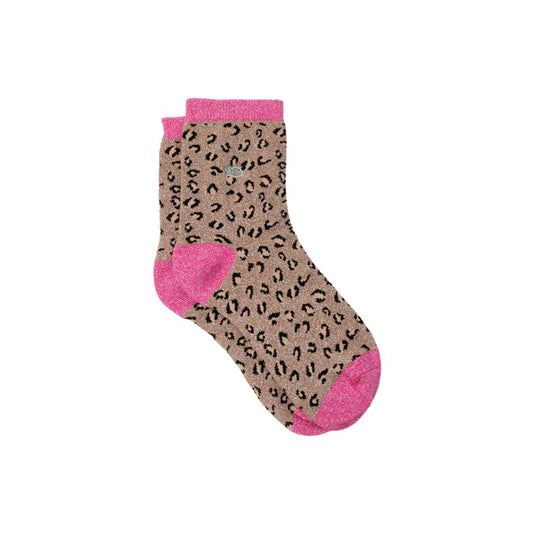 Glitzersocken mit Leopardenmuster camel/gold