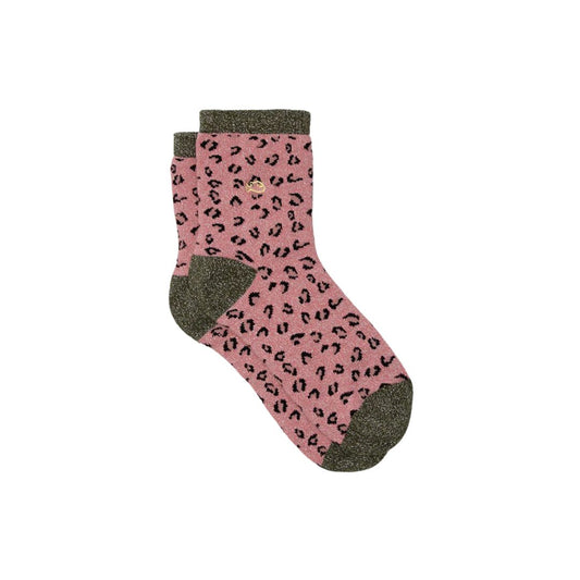 Glitzersocken mit Leopardenmuster rosa/silber