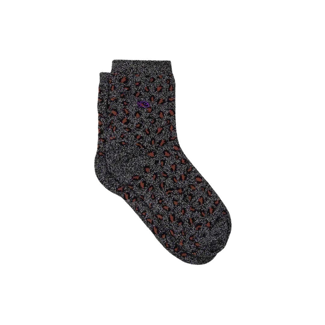 Glitzersocken mit Leopardenmuster schwarz/silber