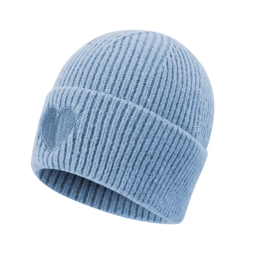 Damen Strickmütze mit Herzdetail blau