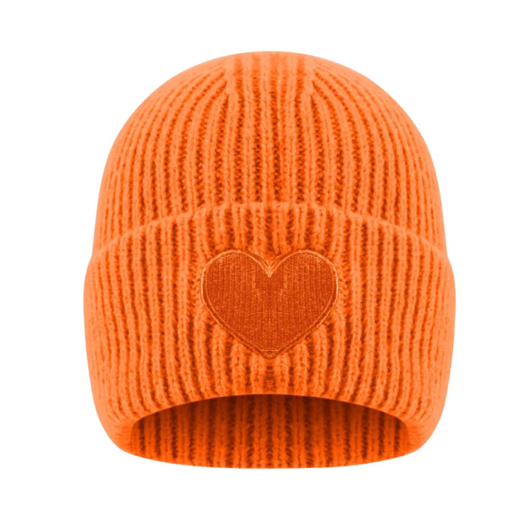Damen Strickmütze mit Herzdetail orange