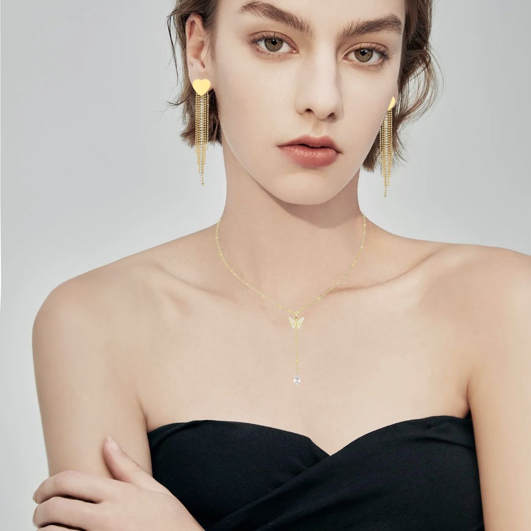 Damen Zirkon Halskette gold mit Schmetterling Anhänger