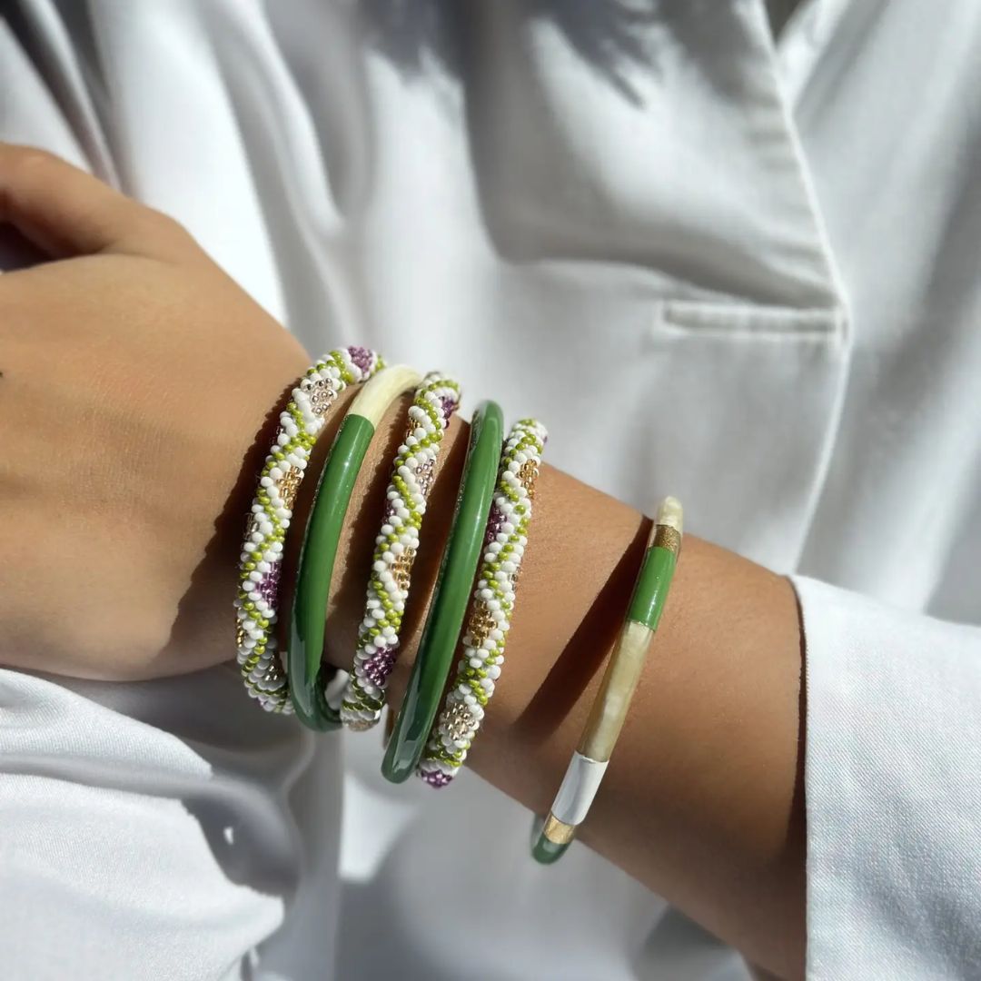 Nepalesisches Damen Armband weiß/grün