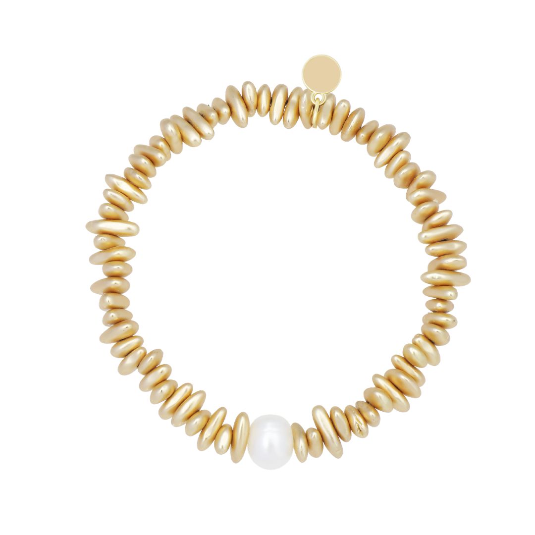 Elastisches Damen Armband aus Hematite 'Pearl' gold