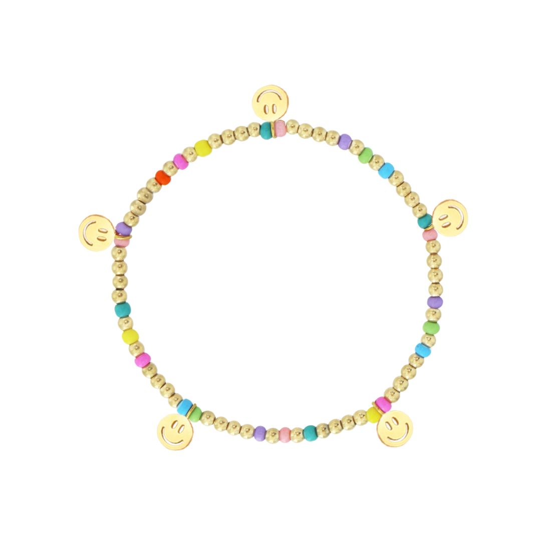 Damen Armband Buntglasperlen und Smiley-Anhänger