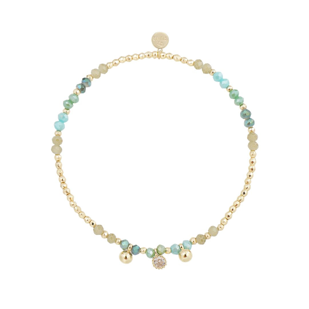 Damen Armband elastisch mit Glasperlen und Anhängern grün
