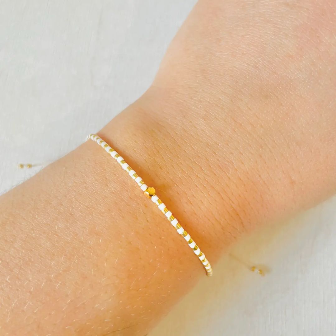 Damen Armband 'Miyuki Perlen' weiß/gold