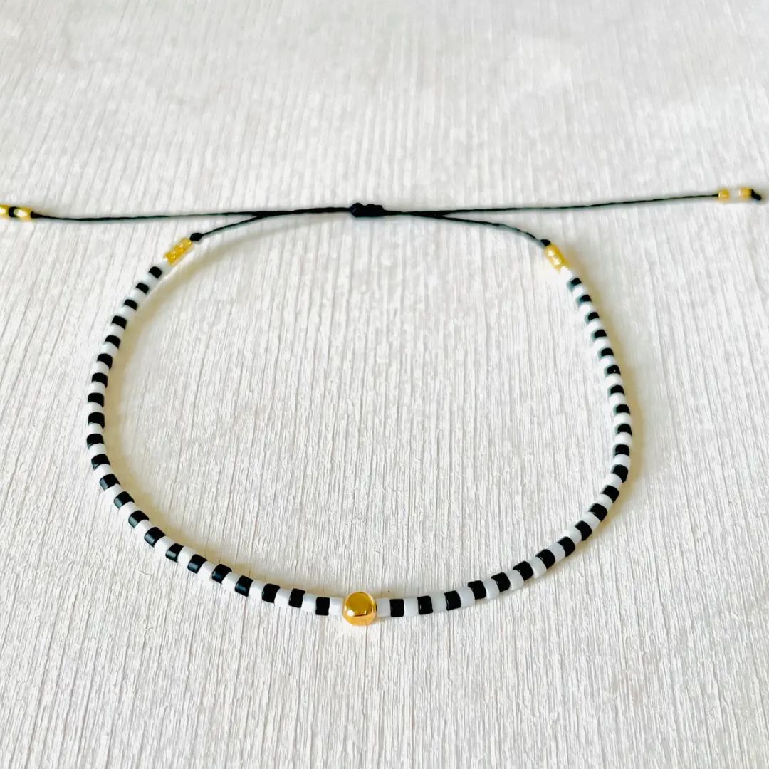 Damen Armband 'Miyuki Perlen' weiß/schwarz