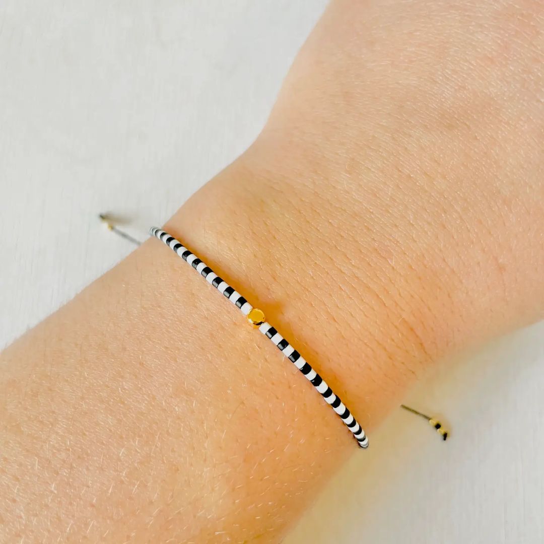 Damen Armband 'Miyuki Perlen' weiß/schwarz