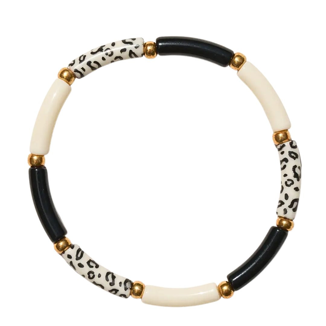 Damen Armband 'Aello' schwarz/ecru/Leopardenmuster