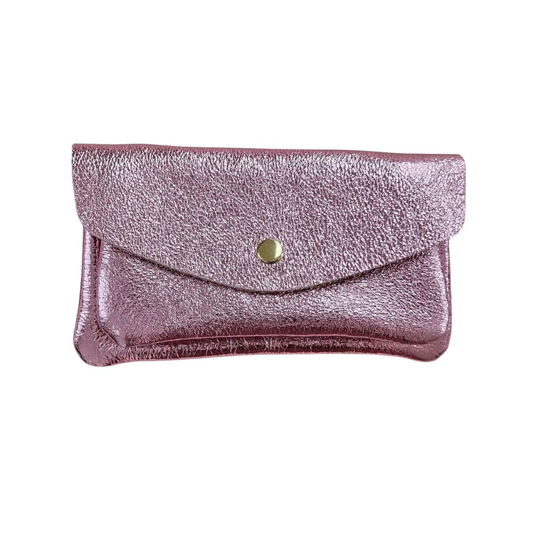 Damen Brieftasche aus Leder metallic hellrosa