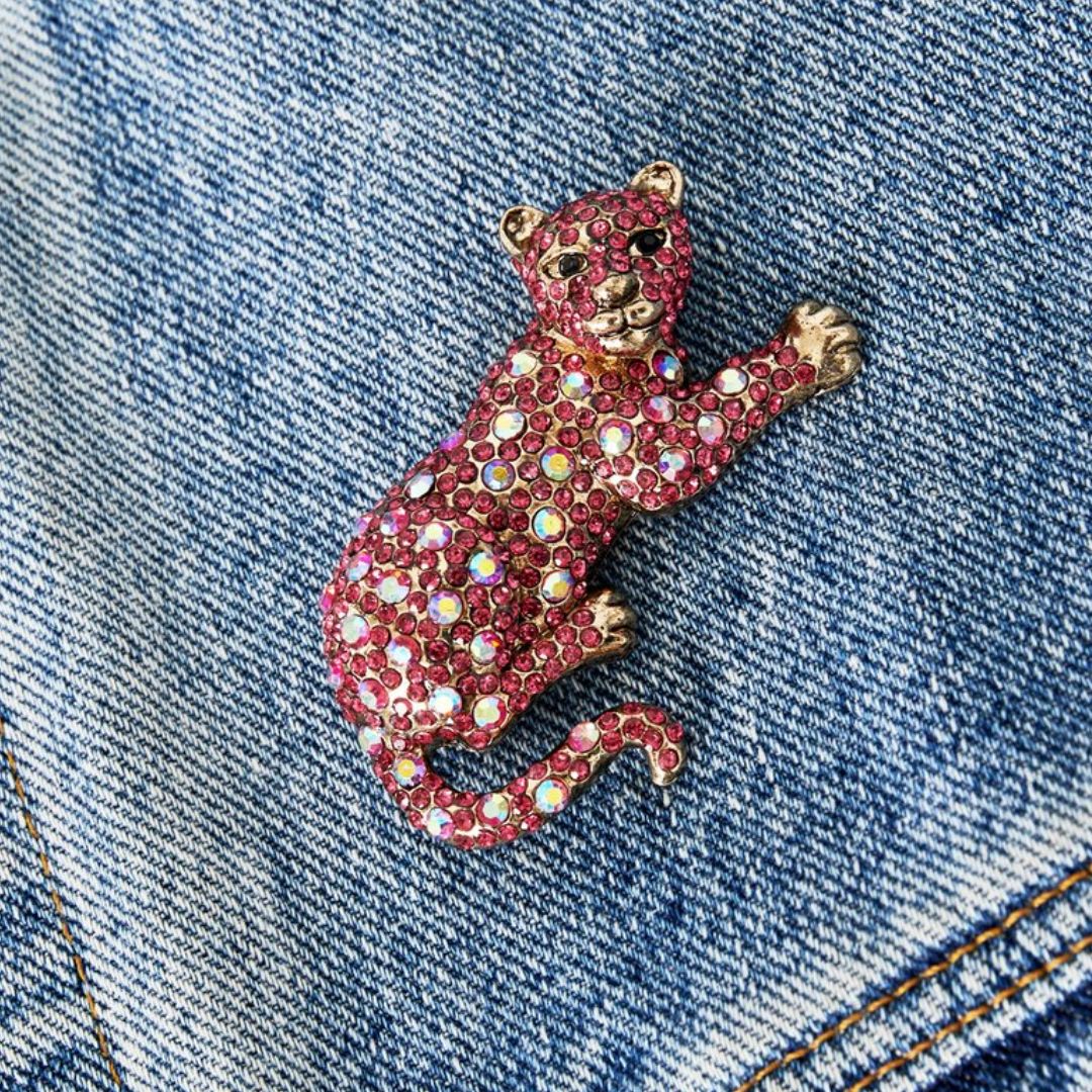Damen Brosche 'Leopard' pink