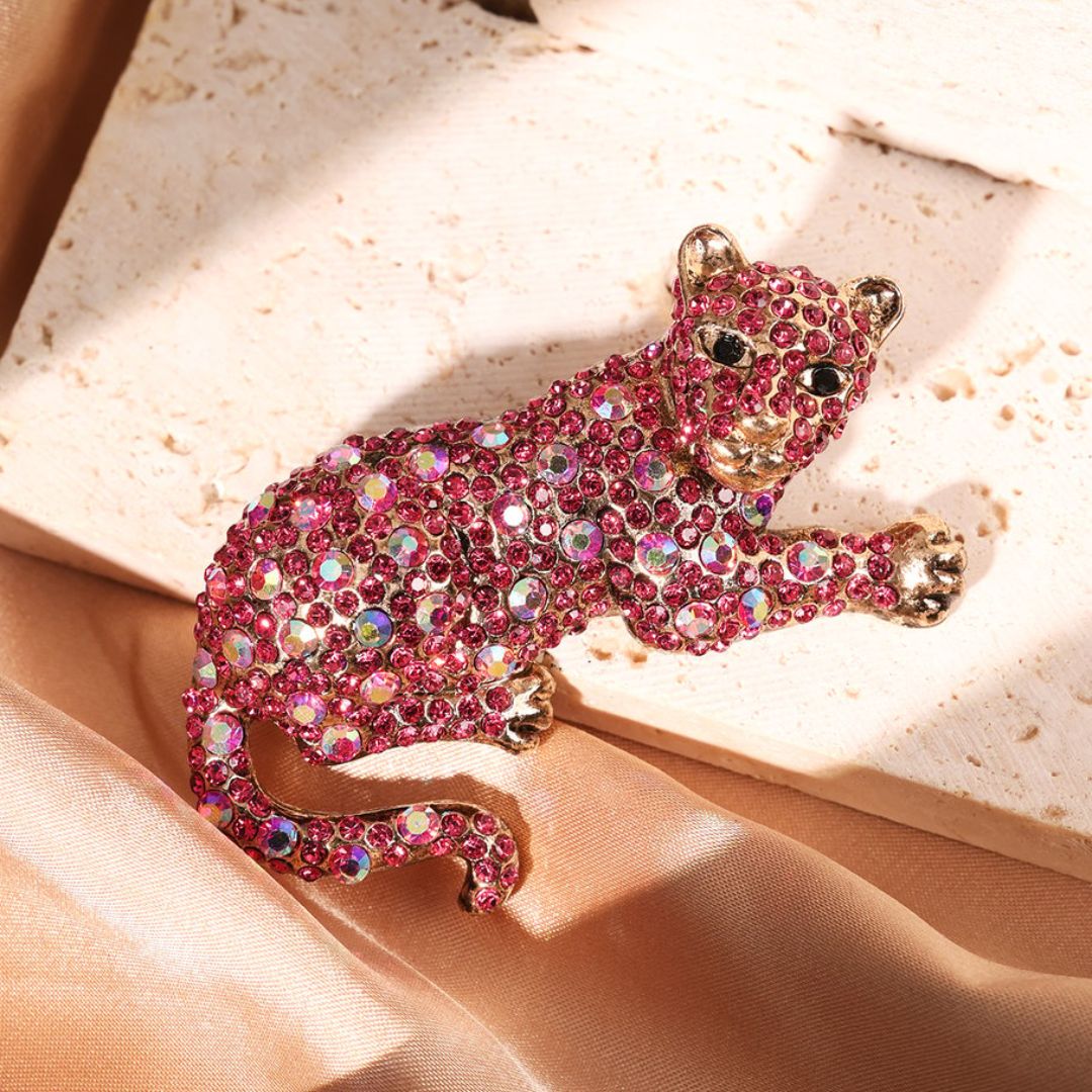 Damen Brosche 'Leopard' pink
