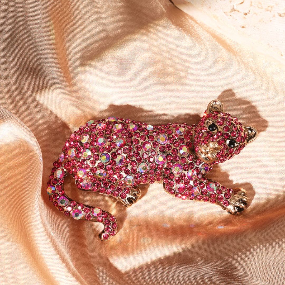 Damen Brosche 'Leopard' pink
