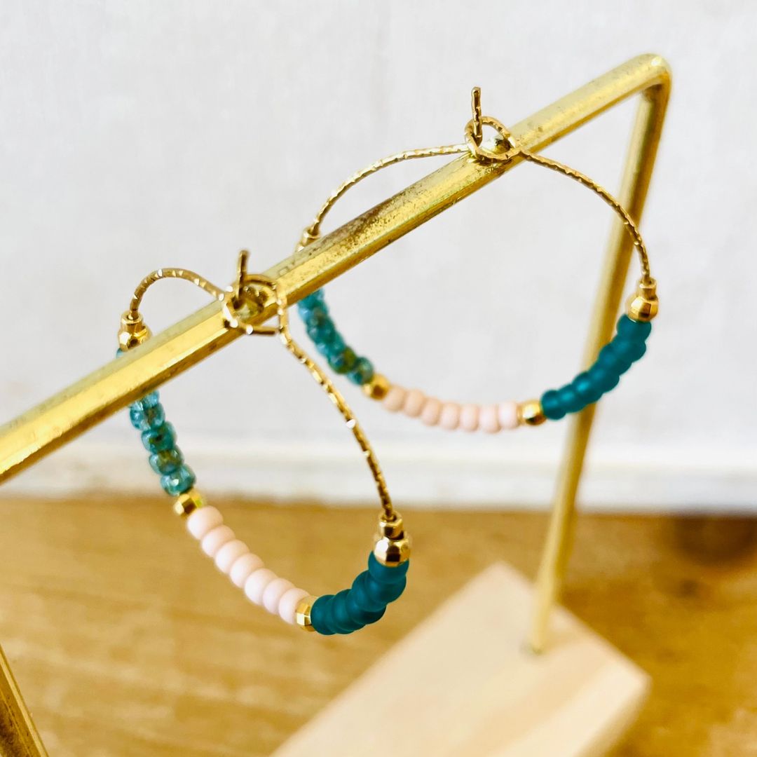 Damen Ohrringe Creolen Miyuki Perlen 'Danae' türkis/rosa