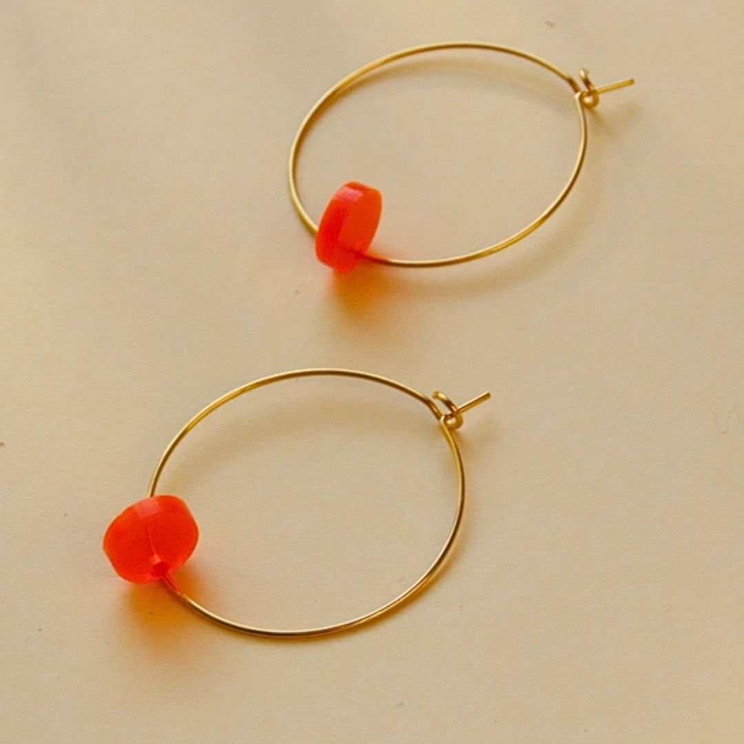 Damen Creolen Dots neon orange