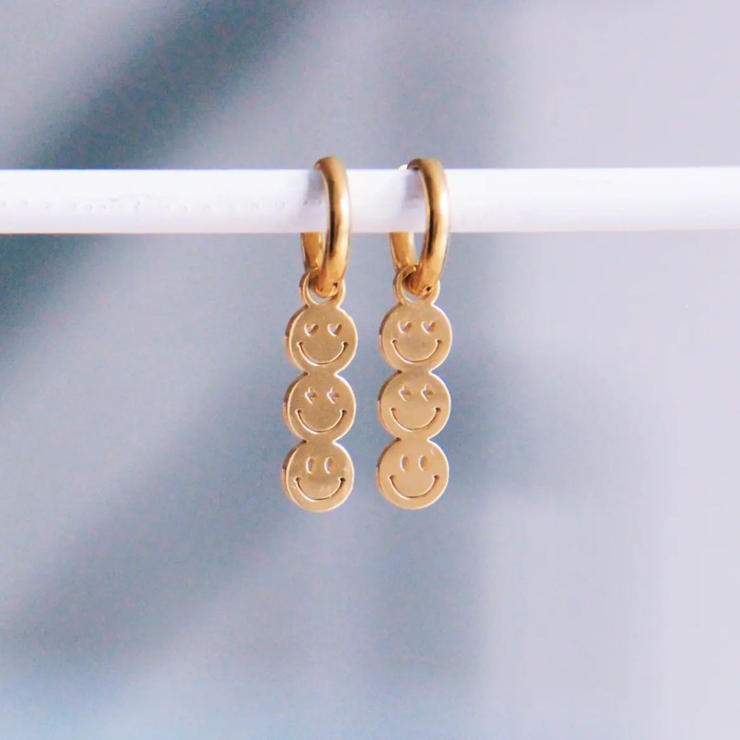 Damen Ohrringe 'Hoops mit 3 Smiley gold