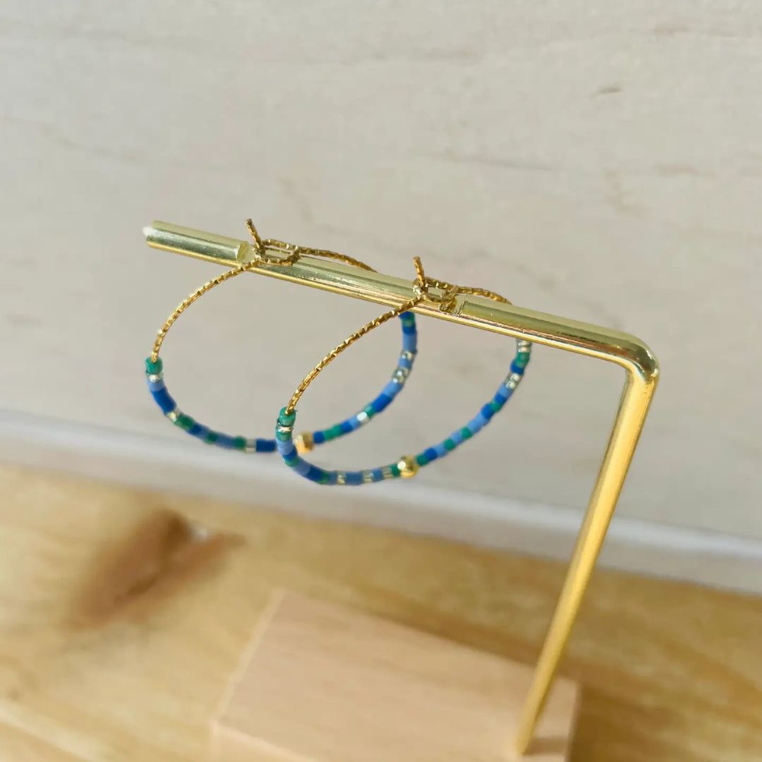 Damen Ohrringe Creolen Miyuki blau/türkis